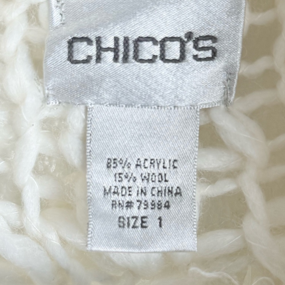 Chico's Super Soft Fringe Ivory Open-Front Cardigan Sweater M - Picture 4 of 7